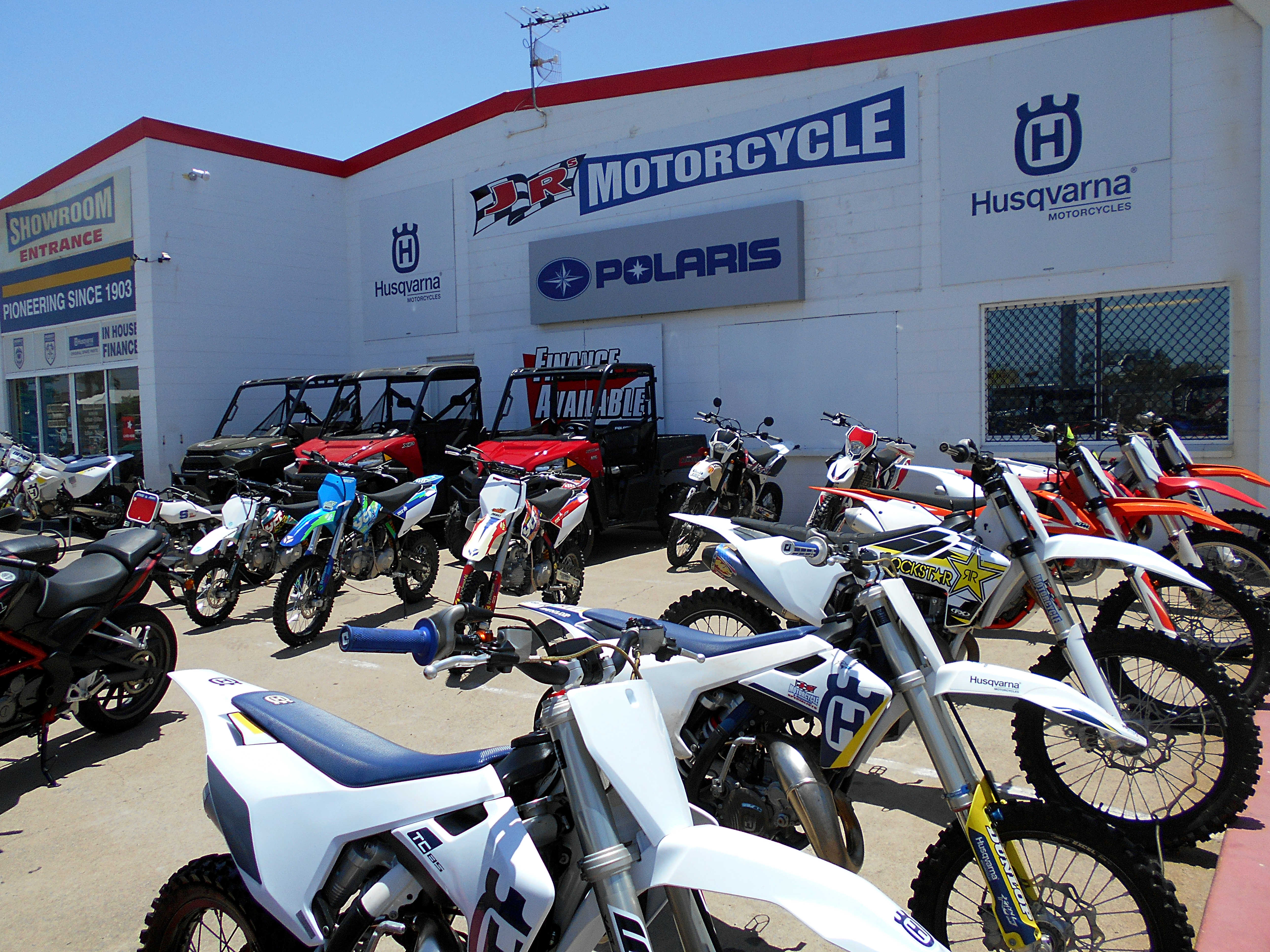 Motorcycles in front of JSR Motorcycles - JRs Motorcycles in Townsville, QLD